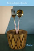 Evene Tezgah Üstü Kaşıklık Dekoratif Dik Kaşıklık Silindir Kaşıklık Altın Eskitme Renk Model 18 thumbnail 6