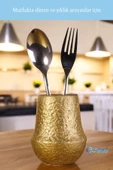 Evene Tezgah Üstü Kaşıklık Dekoratif Dik Kaşıklık Silindir Kaşıklık Altın Renk Model 15 thumbnail 5