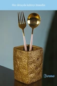 Evene Tezgah Üstü Kaşıklık Dekoratif Dik Kaşıklık Silindir Kaşıklık Altın Eskitme Renk Model 7 thumbnail 7