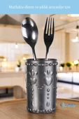Evene Tezgah Üstü Kaşıklık Dekoratif Dik Kaşıklık Silindir Kaşıklık Gümüş Eskitme Renk Model 10 thumbnail 5