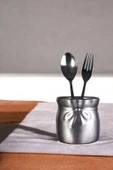 Evene Tezgah Üstü Kaşıklık Dekoratif Dik Kaşıklık Silindir Kaşıklık Gümüş Eskitme Renk Model 8 thumbnail 1