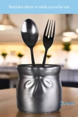 Evene Tezgah Üstü Kaşıklık Dekoratif Dik Kaşıklık Silindir Kaşıklık Gümüş Eskitme Renk Model 8 thumbnail 5