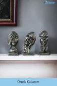 Evene Biblo Dekoratif Obje Heykel Üç Maymun Biblo Dekoratif Süs Eşyası Gümüş Eskitme Renk Model 31 thumbnail 2