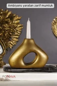 Fonnava Şamdan Mumluk Dekoratif Mumluk Tealight Mumluk Altın Eskitme Renk Model 46 - 4