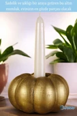 Evene Altın Eskitme Mumluk Şamdan Tealight Ve Ince Mum Uyumlu Kabak Model thumbnail 4