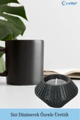Evene Siyah Mumluk Şamdan Tealight Mum Uyumlu Elmas Çizgili Model - 5