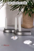 Fonnava Şamdan Mumluk Dekoratif Mumluk Tealight Mumluk Gümüş Eskitme Renk Model 14 - 3