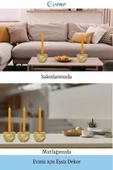 Evene Altın Mumluk Şamdan Tealight Ve Ince Mum Uyumlu Prizma Model thumbnail 3