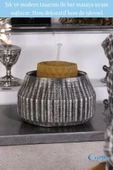Evene Gümüş Eskitme Mumluk Şamdan Tealight Mum Uyumlu Çizgili Model - 3