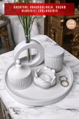 tambana Beyaz Sunumluk Takı Tabağı Dekoratif Tepsi Obje Seti 5 Parça Model 1013 thumbnail 2