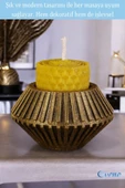 Evene Altın Eskitme Mumluk Şamdan Tealight Mum Uyumlu Elmas Çizgili Model - 3