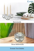 Evene Gümüş Mumluk Şamdan Tealight Ve Ince Mum Uyumlu Prizma Model - 4