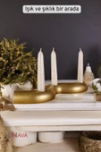 Fonnava Şamdan Mumluk Dekoratif Mumluk Tealight Mumluk Altın Eskitme Renk Model 14 - 3