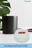 Evene Beyaz Mumluk Şamdan Tealight Mum Uyumlu Çizgili Model - 2