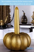 Evene Altın Eskitme Mumluk Şamdan Tealight Ve Ince Mum Uyumlu Kabak Model thumbnail 3