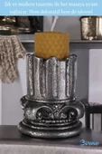 Evene Gümüş Eskitme Mumluk Şamdan Tealight Mum Uyumlu Tarihi Sütun Model - 3