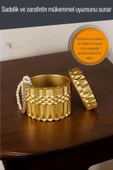 Viselia Takı Kutusu Takı Organizer Kapaklı Kutu Takı Düzenleyici Altın Renk Model 8 - 6