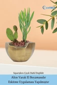Evene Saksı Çiçek Kaktüs Saksısı Lüx 15 Cm Altın Eskitme Varak Boyalı Önü Açık Desen Saksı Çiçeklik thumbnail 5