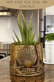 Stein Kohle Dekoratif Saksı Minik Kaktüs Saksısı Altın Eskitme Renk 1 Adet Deniz Ürünlü Model thumbnail 4