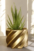 Stein Kohle Dekoratif Saksı Minik Kaktüs Saksısı Altın Eskitme Renk 1 Adet Kalın Çizgi Yıldız Model thumbnail 1