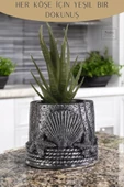 Stein Kohle Dekoratif Saksı Minik Kaktüs Saksısı Gümüş Eskitme Renk 1 Adet Deniz Ürünlü Model thumbnail 4
