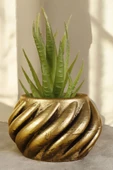 Stein Kohle Dekoratif Saksı Minik Kaktüs Saksısı Altın Eskitme Renk 1 Adet Kalın Çizgili Spiral Model thumbnail 1