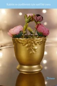 Evene Saksı Dekoratif Saksı Kaktüs Saksısı Sukulent Saksısı Küçük Saksı Model 32 Gold Saksı thumbnail 4