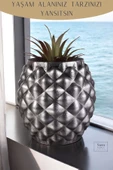 Stein Kohle Ayaklı Saksı Ahşap Büyük Boy 1 Adet Gümüş Renk Eskitme Uygulamalı Ananas Model thumbnail 5