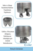 Evene Ahşap Ayaklı Beton Saksı Büyük Boy 1 Adet Gümüş Varak Boyalı Eskitmeli Pantolon Model - 3