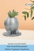 Evene Saksı Çiçek Kaktüs Saksısı Lüx 17 Cm Gümüş Eskitme Varak Boyalı Yuvarlak Ayaklı Saksı 2'li Çiçeklik thumbnail 5