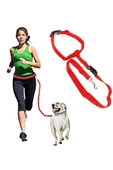 Evene Kırmızı Kedi Tasması Sevk Kayışlı Eller Serbest Bel Bağlamalı Yürüyüş Spor Trekking Gezdirme Tasma thumbnail 1