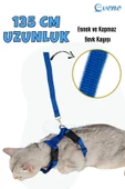 Evene Kedi Tasması Kedi Göğüs Bel Ayarlanabilir Dayanıklı Sağlam Tasma Mavi thumbnail 4