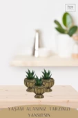 Stein Kohle Dekoratif Saksı Minik Kaktüs Saksısı Altın Eskitme Renk 3 Adet Saksı Seti Antika Model thumbnail 3