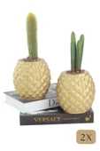 Stein Kohle Çiçek Saksısı Büyük Boy 2 Adet Altın Renk Uygulamalı Ananas Model thumbnail 1