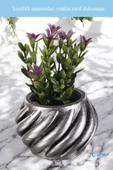 Evene Mini Çiçek Saksı Küçük Sukulent Gümüş Eskitme Kaktüs Saksısı Kalın Çizgili Spiral Model - 5
