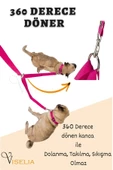 Viselia Köpek Tasması Çoklayıcı Çiftli Gezdirme Kayışı Premium Kalite Kopma Yapmaz Hafif Kolon Kumaş Pembe - 5