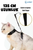 Evene Kedi Tasması Kedi Göğüs Bel Ayarlanabilir Dayanıklı Sağlam Tasma Siyah - 6