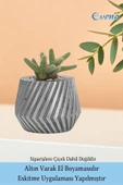 Evene Saksı Çiçek Kaktüs Saksısı Lüx 15 Cm Gümüş Eskitme Varak Mekanik Dişli Desen Saksı 2li Set Çiçeklik thumbnail 5