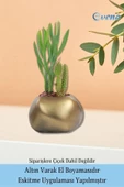 Evene Saksı Çiçek Kaktüs Saksısı Lüx 14 Cm Altın Eskitme Varak Boyalı Elips Desenli 3'lü Set Çiçeklik thumbnail 5