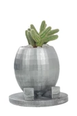 Stein Kohle Çiçek Saksısı Dekoratif Kaktüs Saksı 1 Adet Gümüş Renk Eskitme Uygulamalı Yuvarlak Ayaklı Model - 1