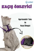 Evene Kedi Tasması Kedi Göğüs Bel Ayarlanabilir Dayanıklı Sağlam Tasma Mor thumbnail 2
