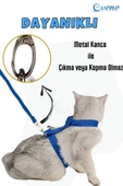 Evene Kedi Tasması Kedi Gögüs Bel Ayarlanabilir Tasma Mavi - 2