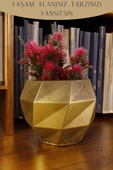 Stein Kohle Çiçek Saksısı Dekoratif Kaktüs Saksı 1 Adet Altın Eskitme Renk Uygulamalı Dönen Poly Model thumbnail 4