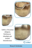Evene Saksı Çiçek Kaktüs Saksısı Lüx 15 Cm Altın Eskitme Varak Boyalı Önü Açık Desenli 3'lü Set Çiçeklik - 3