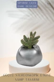 Stein Kohle Çiçek Saksısı Büyük Boy 1 Adet Gümüş Renk Eskitme Uygulamalı Spiral Oval Model - 4