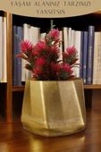 Stein Kohle Çiçek Saksısı Büyük Boy 1 Adet Altın Eskitme Renk Uygulamalı Kalın Çizgili Model thumbnail 4