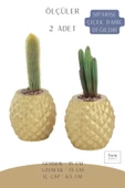 Stein Kohle Çiçek Saksısı Büyük Boy 2 Adet Altın Renk Uygulamalı Ananas Model thumbnail 2