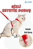 Evene Kedi Tasması Kedi Göğüs Bel Ayarlanabilir Dayanıklı Sağlam Tasma Kırmızı thumbnail 6