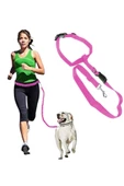 Evene Pembe Kedi Tasması Sevk Kayışlı Eller Serbest Bel Bağlamalı Yürüyüş Spor Trekking Gezdirme Tasması thumbnail 1