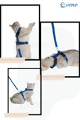Evene Kedi Tasması Kedi Göğüs Bel Ayarlanabilir Dayanıklı Sağlam Tasma Mavi thumbnail 8